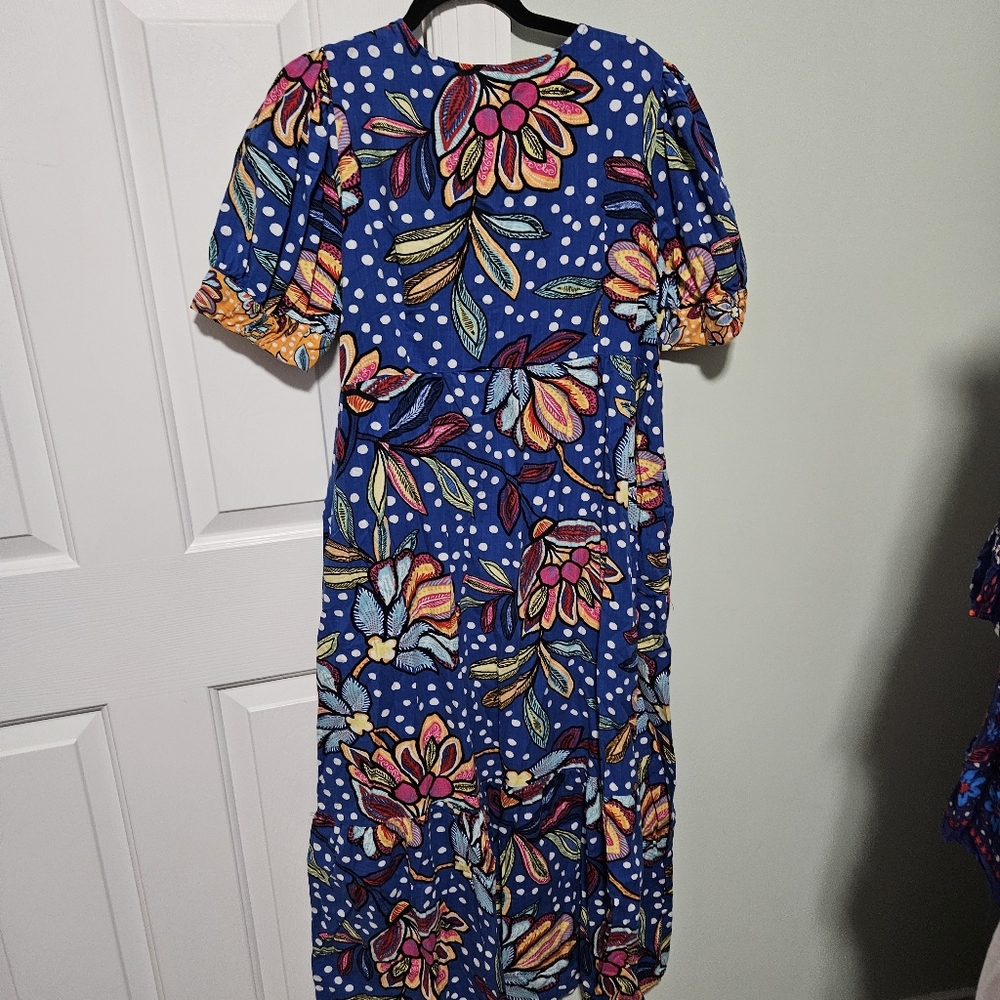 Tabitha Brown Womens Dress Size 16 Maxi Blue Floral V-Neck Boho Tropical - Picture 6 of 9